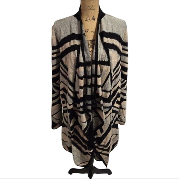 Lucky brand Waterfall Striped Black and Beige Women's Cardigan Sweater Size Larg - Picture 1 of 5